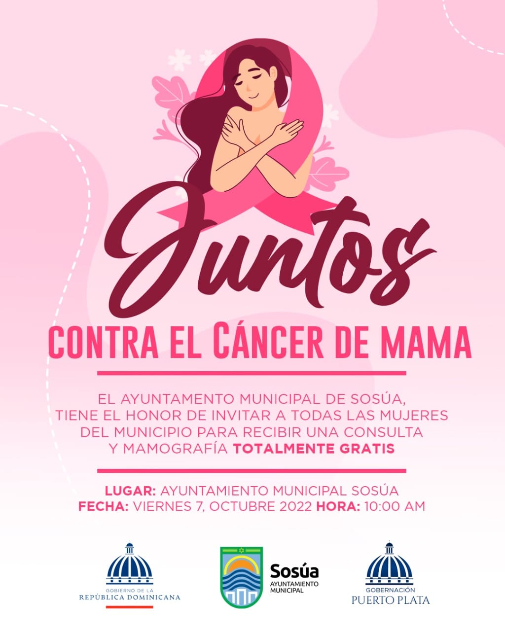 Ayuntamiento de Sosúa invita a todas las mujeres del municipio, a que esté próximo viernes 7 de octubre se den cita al cabildo a partir de las 10: AM.